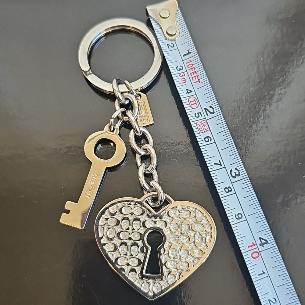 Coach Silver Heart and Key Charm Keychain EUC - Picture 5 of 5